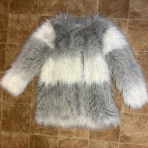 New York & Company Gray and White Faux Fur coat